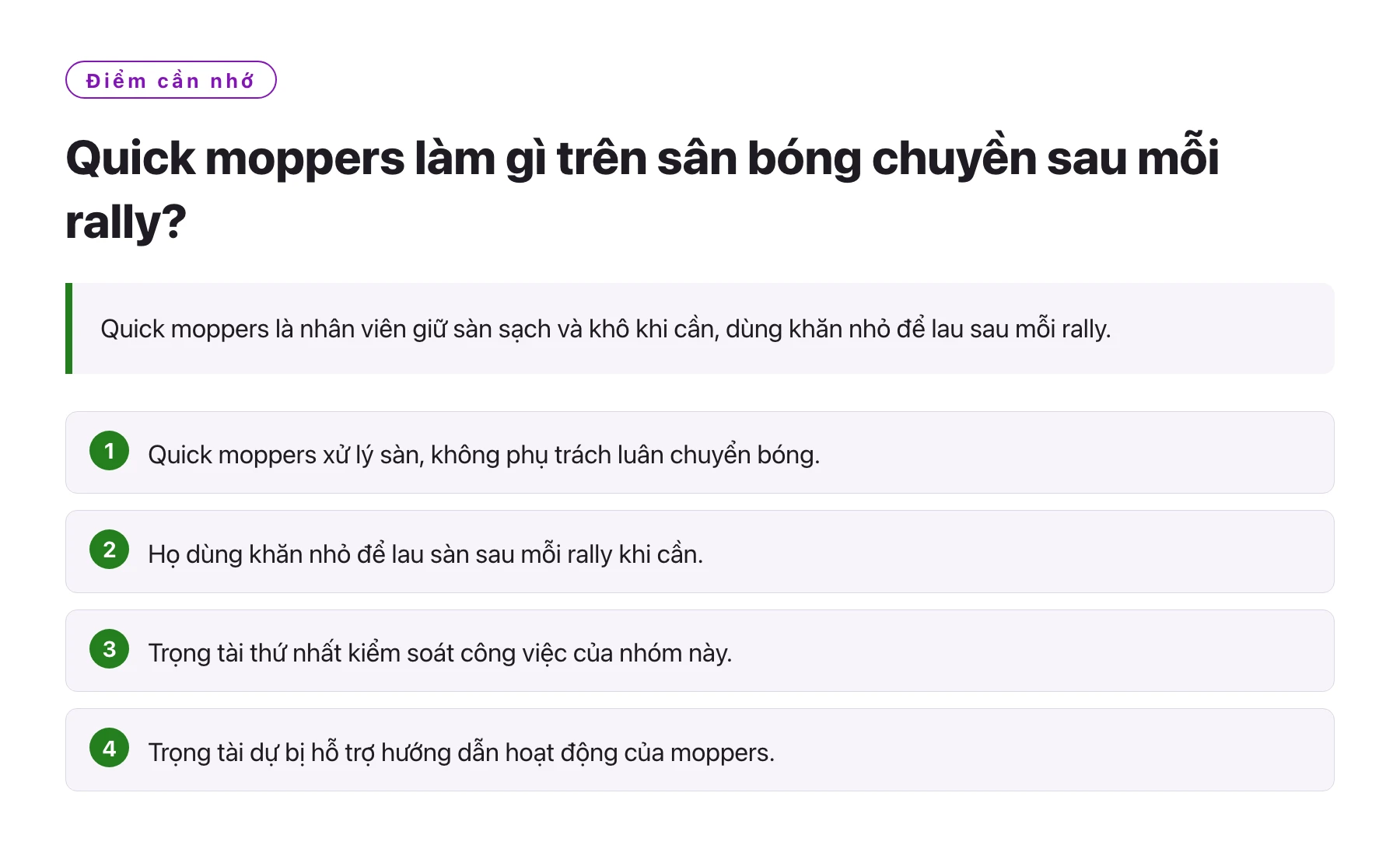 Quick moppers làm gì trên sân bóng chuyền sau mỗi rally?——全文要点速览